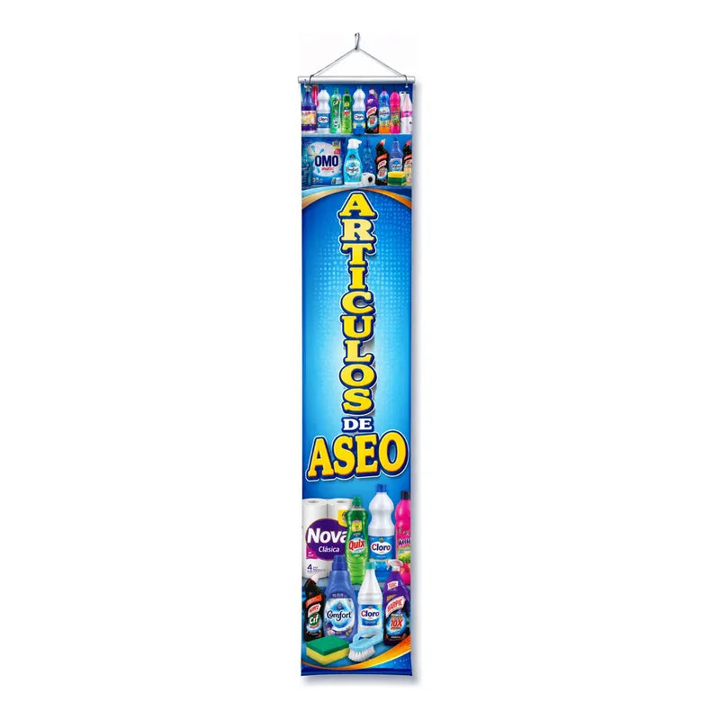 Pendón Publicitario De Artículos De Aseo M2 20x100cm Azul