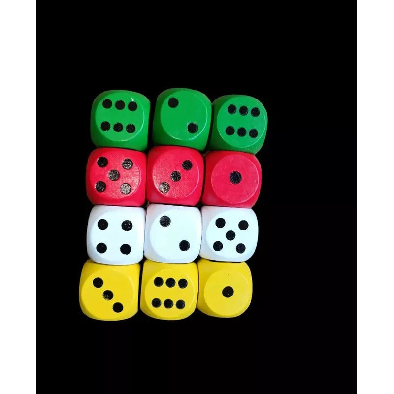 12 Dados Madera Colores 30mm 6 Lados 3x3cm