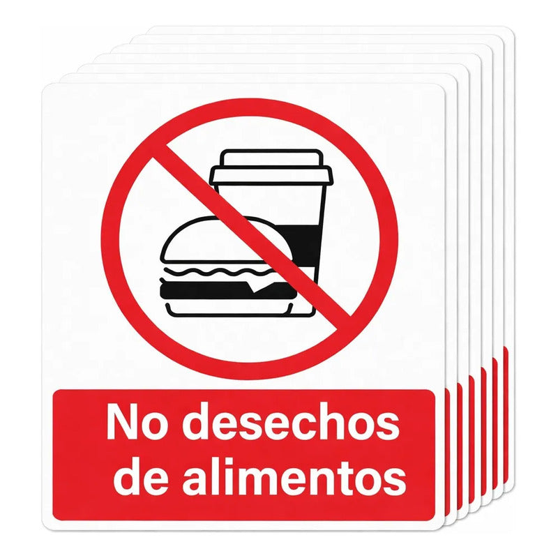 Pack 10 Señalética Adhesiva No Desechos De Alimentos 30x20cm Blanco