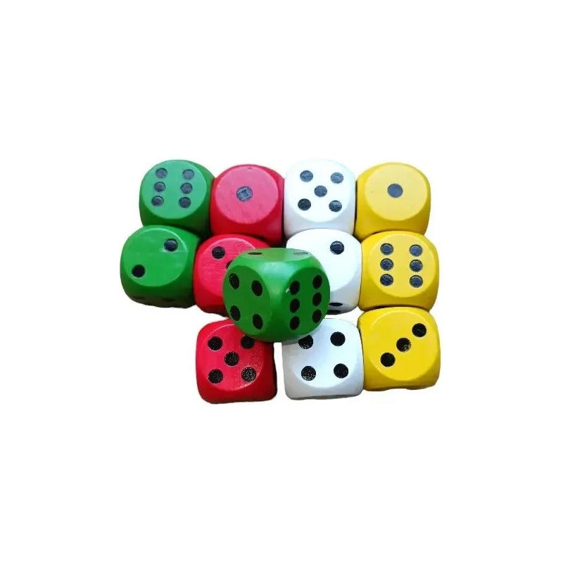 12 Dados Madera Colores 30mm 6 Lados 3x3cm