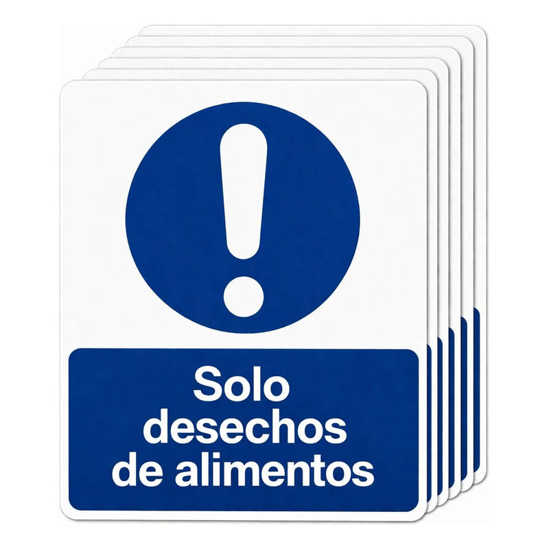 Pack 10 Señalética Adhesiva Solo Desechos De Alimentos 30x20 Blanco