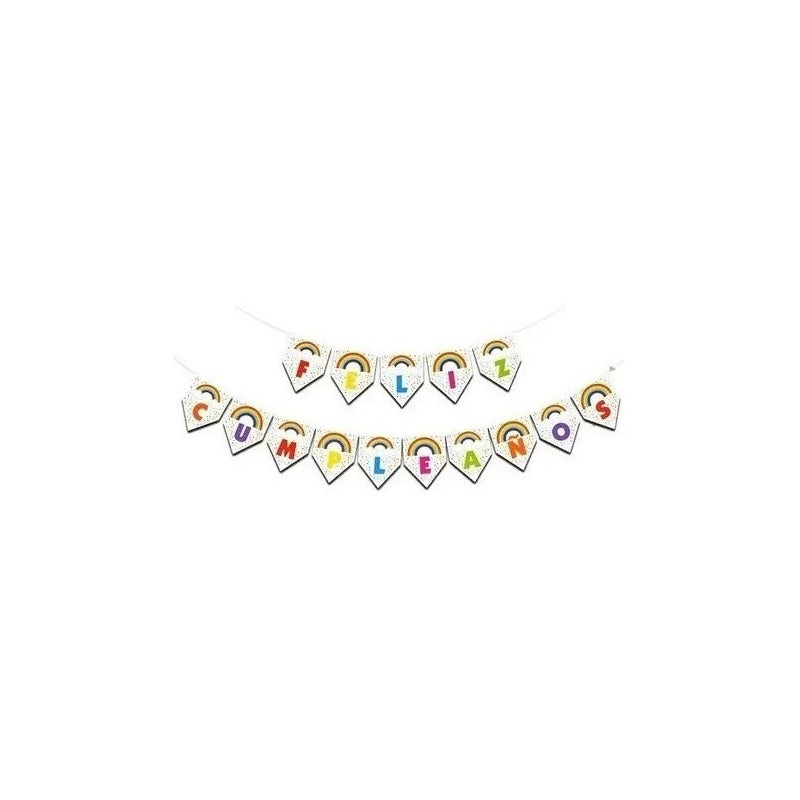 Guirnalda Feliz Cumpleaños Con Diseño De Arcoíris Y Colores