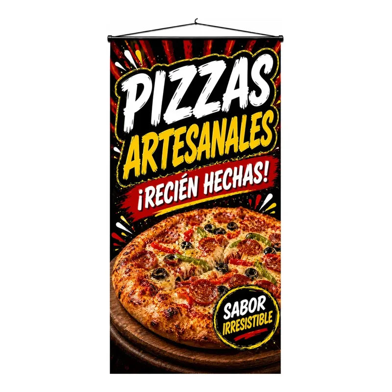 Pendón Colgante Pizzas Artesanales ¡recien Hechas! 50x100 Rojo