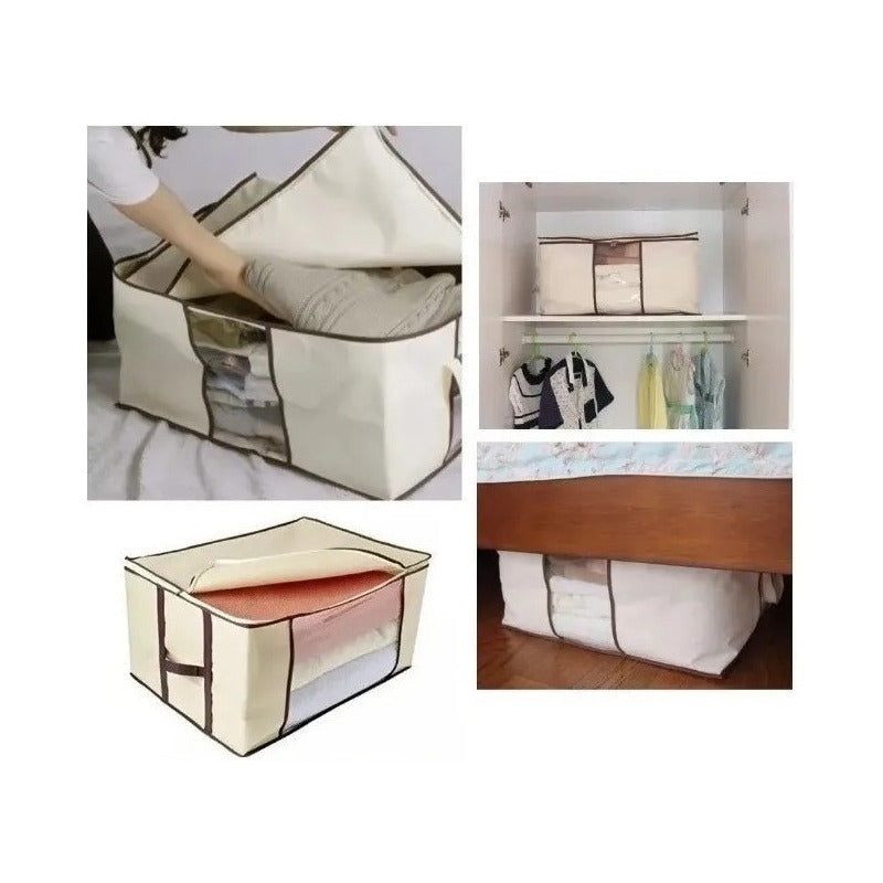 Caja Organizadora Guarda Mantas Ropa Con Cierre 80x45x15 Cm