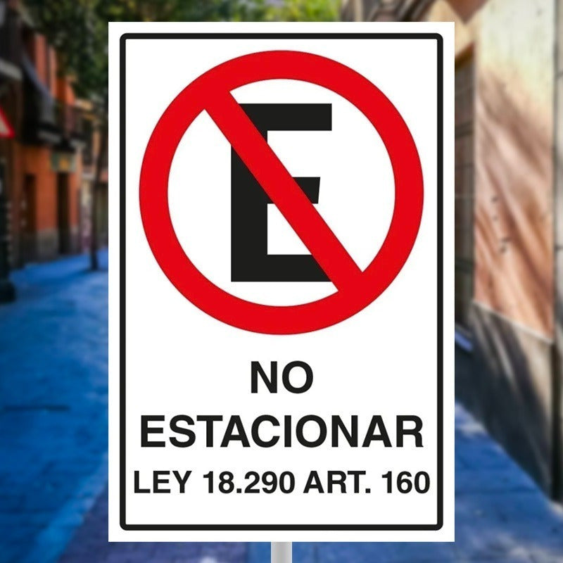 Señaletica No Estacionar Ley 18290 45x30cm Metalico