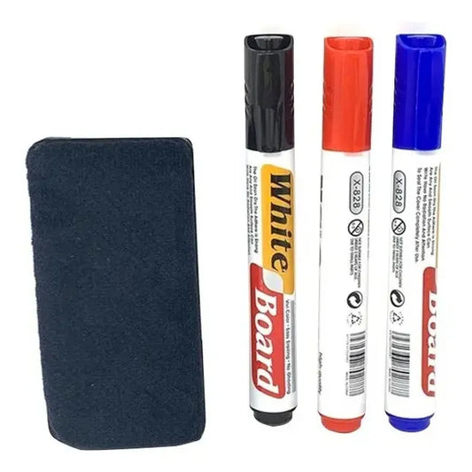 Marcador Para Pizarra Whiteboard 3 Colores Tinta Agua + Borrador Incluido Negro, Rojo, Azul