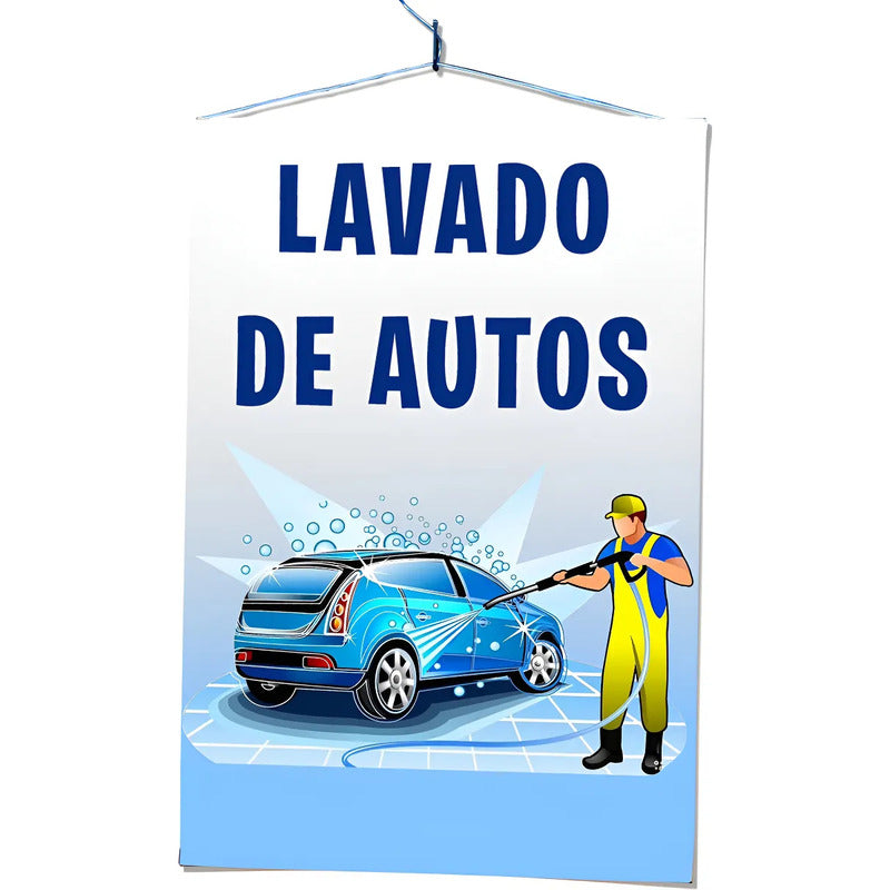 Pendón De Lavado De Autos 40x60cm Blanco
