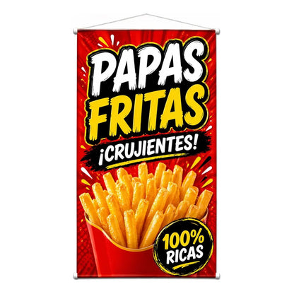 Pendón Colgante Papas Fritas ¡crujientes! 50x100cm Rojo