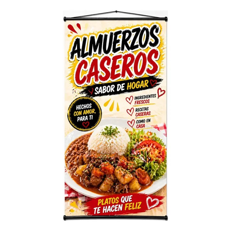 Pendón Colgante Almuerzos Caseros ¡sabor De Hogar! 50x100cm Beige
