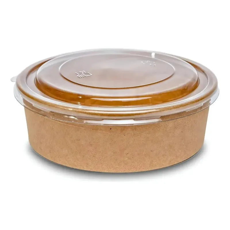 25 Bowls Kraft Con Tapa Plástica Envases 1000cc Color Beige Beige
