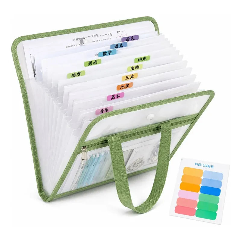 Maletín Vertical Archivador Acordeón A4 13 Compartimientos Verde