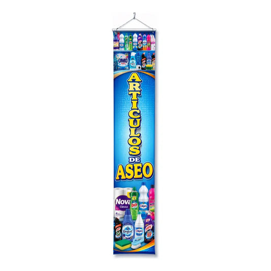 Pendón Publicitario De Artículos De Aseo M2 20x100cm Azul