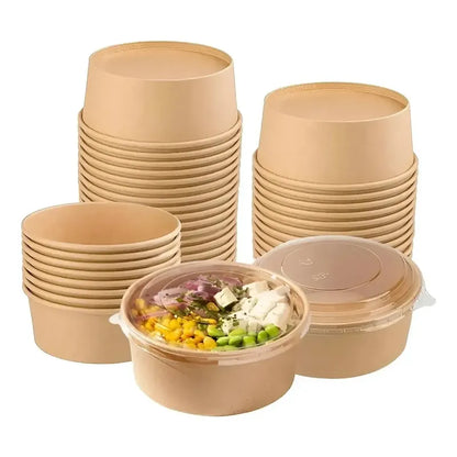 25 Bowls Kraft Con Tapa Plástica Envases 1300cc Color Beige Beige