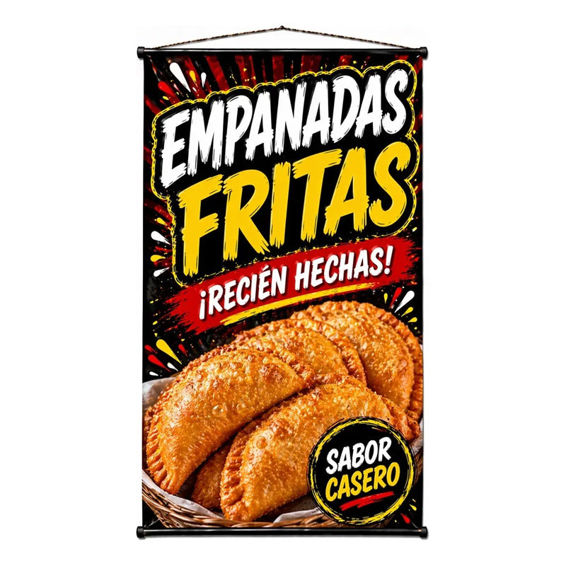 Pendón Colgante Empanadas Fritas ¡recién Hechas! 50x100cm Negro