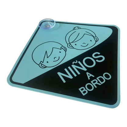 Letreros Niños A Bordo Con Ventos Señalizacion Autos Celeste