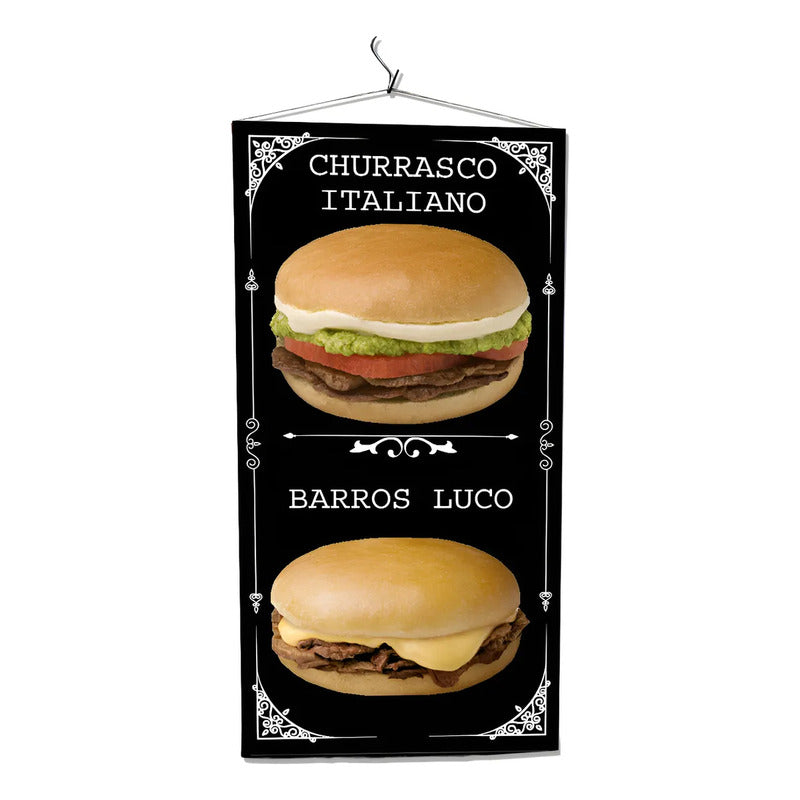 Pendón De Churrasco Italiano - Barros Luco 50x100cm Negro Blanco