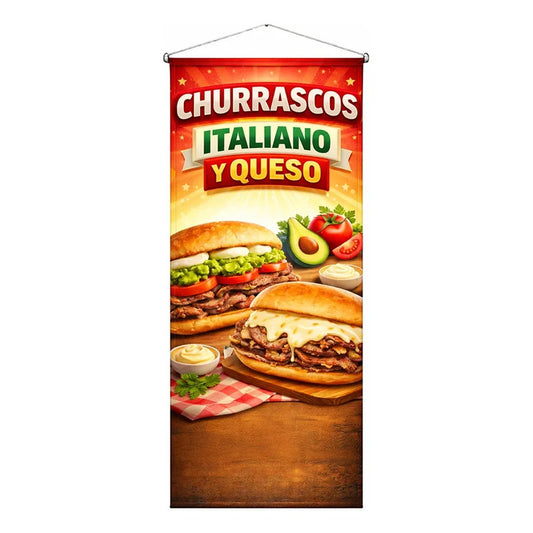 Pendón Colgante Churrascos Italiano Y Queso Amarillo