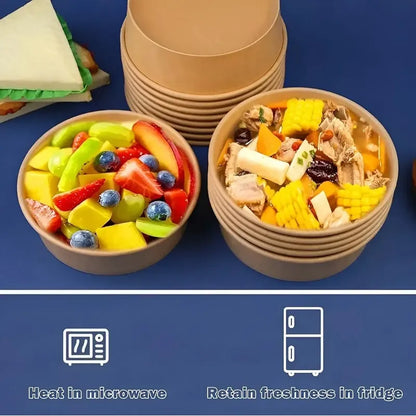20 Bowls Kraft Con Tapa Plástica Envases 1000cc Color Beige Beige
