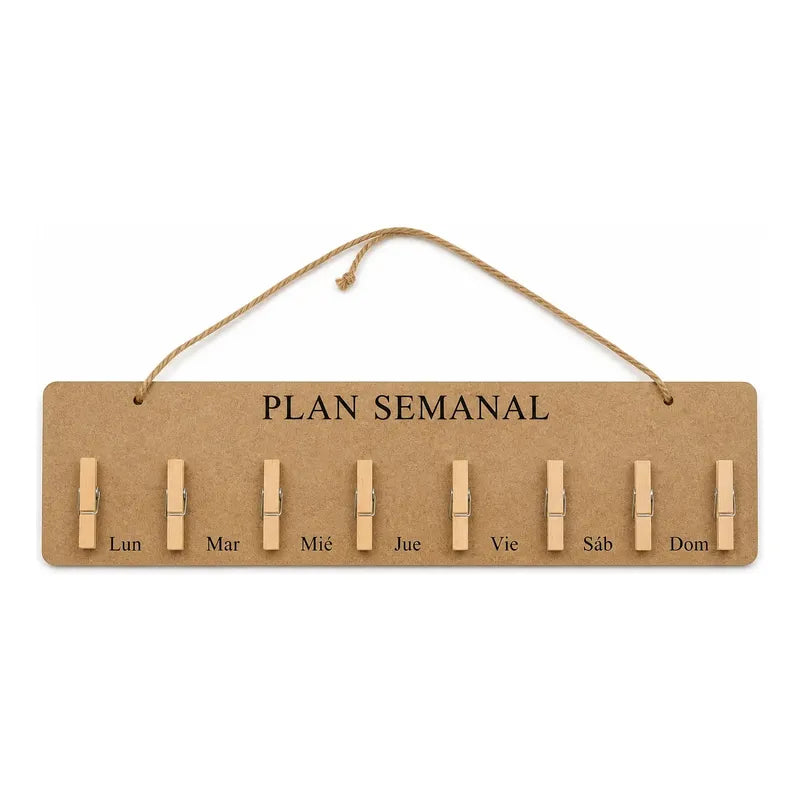 Organizador Semanal En Madera Con Pinzas