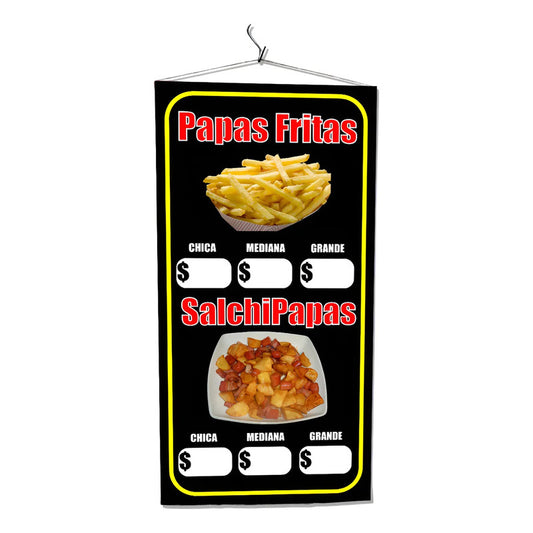 Pendón De Papas Fritas Salchipapas (precios) 50x100cm Blanco
