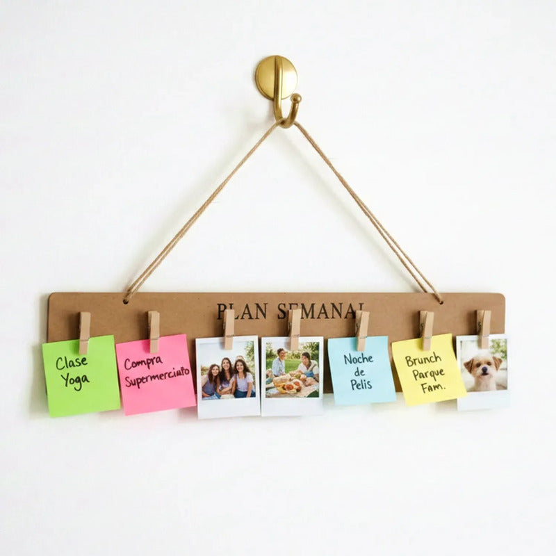 Organizador Semanal En Madera Con Pinzas