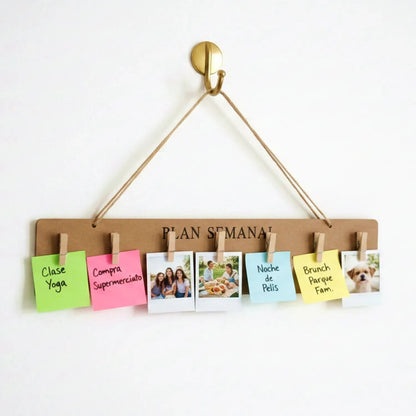Organizador Semanal En Madera Con Pinzas