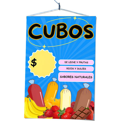 Pendón De Cubos De Leche Y Frutas 40x60cm Celeste