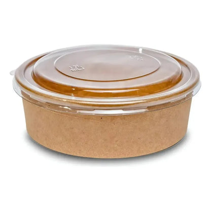 300 Bowls Kraft Con Tapa Plástica Envases 500cc Color Beige Beige