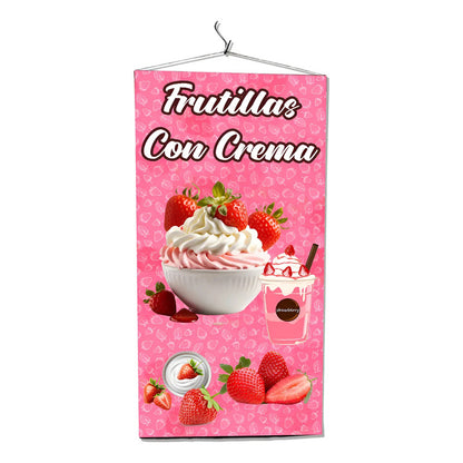 Pendón De Frutillas Con Crema 50x100cm Rosa Blanco