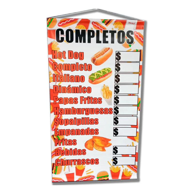 Pendón Publicitario De Completos + Varios(oferta) 70x130cm Blanco