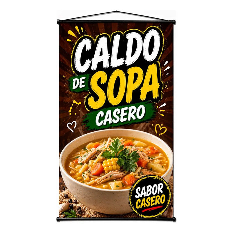 Pendón Colgante Caldo De Sopa Casero 50x100cm Marrón