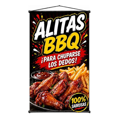 Pendón Colgante Alitas Bbq 50x100cm Negro
