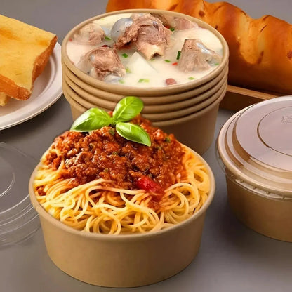 25 Bowls Kraft Con Tapa Plástica Envases 1000cc Color Beige Beige