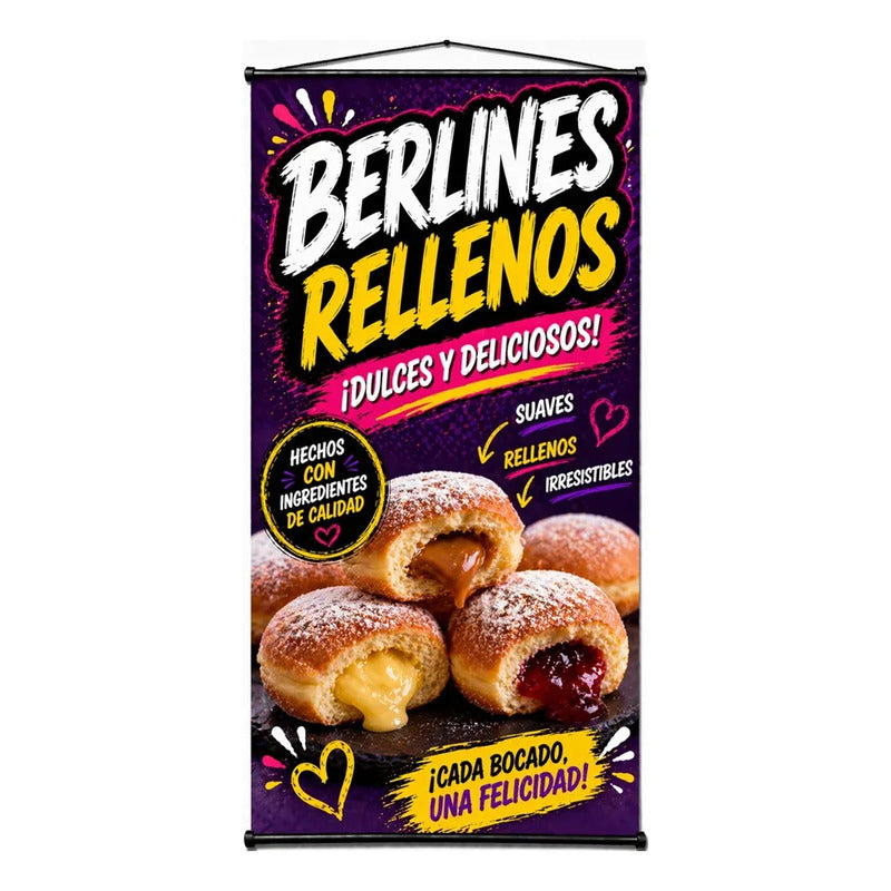 Pendón Colgante Berlines Rellenos ¡dulces Y Deliciosos! Negro