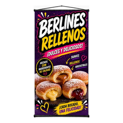 Pendón Colgante Berlines Rellenos ¡dulces Y Deliciosos! Negro