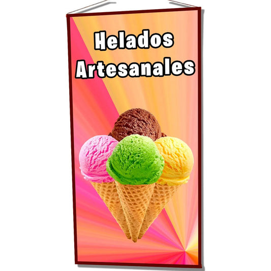 Pendón Publicitario De Helados Artesanales M4 50x100cm