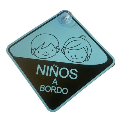 Letreros Niños A Bordo Con Ventos Señalizacion Autos Celeste