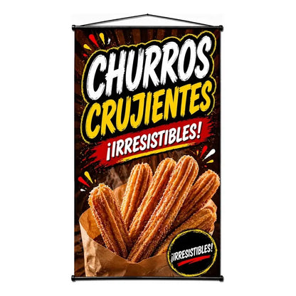 Pendón Colgante Churros Crujientes ¡irresistibles! 50x100cm Negro