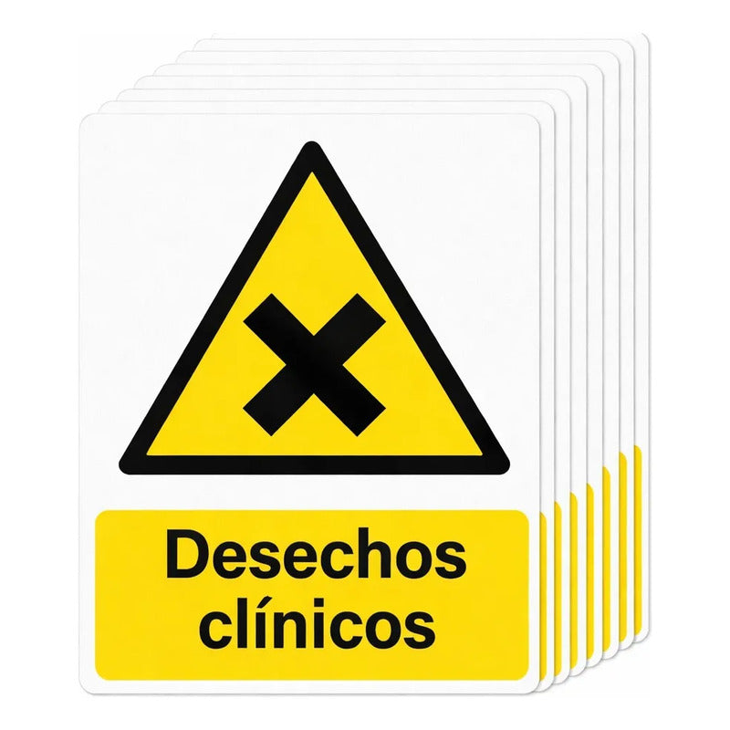 Pack 10 Señalética Adhesiva  Desechos Clínicos  30x20cm Blanco