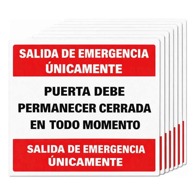 Pack 10 Señalética Adhesiva Salida De Emergencia Únicamente Blanco