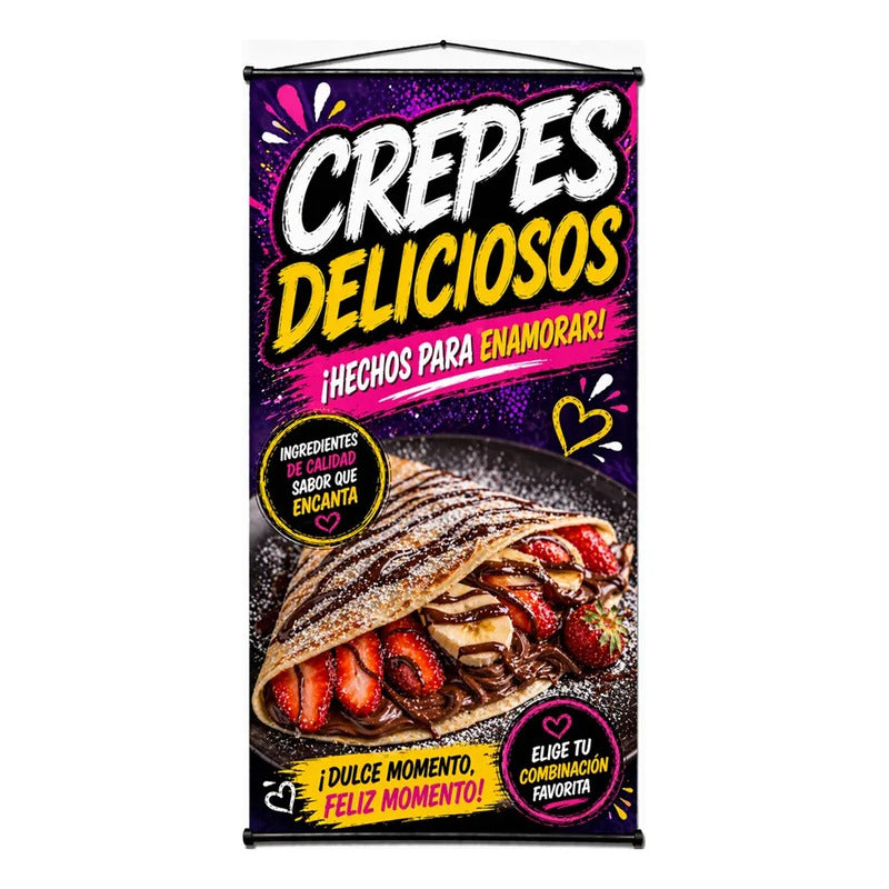 Pendón Colgante Crepes Deliciosos ¡hechos Para Enamorar! Negro