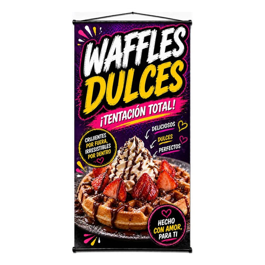 Pendón Colgante Waffles Dulces ¡tentación Total! 50x100cm Negro