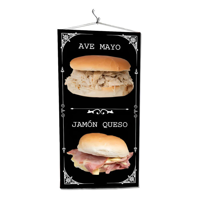 Pendón De Ave Mayo - Jamón Queso 50x100cm Negro Blanco