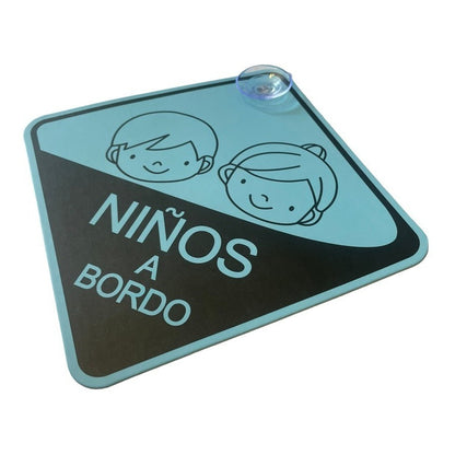 Letreros Niños A Bordo Con Ventos Señalizacion Autos Celeste