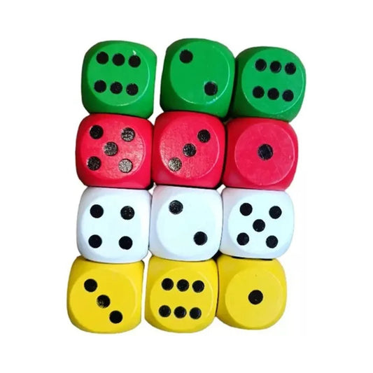 12 Dados Madera Colores 30mm 6 Lados 3x3cm