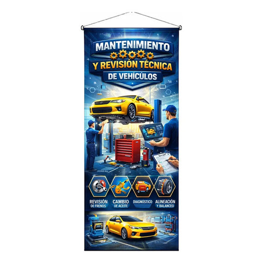 Pendón Colgante Mantenimiento Y Revisión Técnica De Vehículo Azul