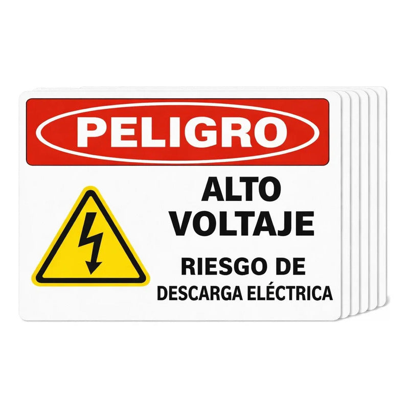 Pack 10 Señalética Adhesiva Peligro Alto Voltaje 30x20cm Blanco