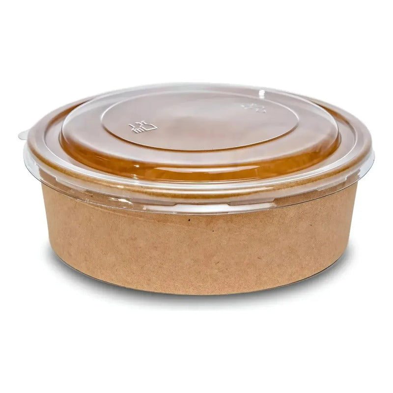 25 Bowls Kraft Con Tapa Plástica Envases 1300cc Color Beige Beige