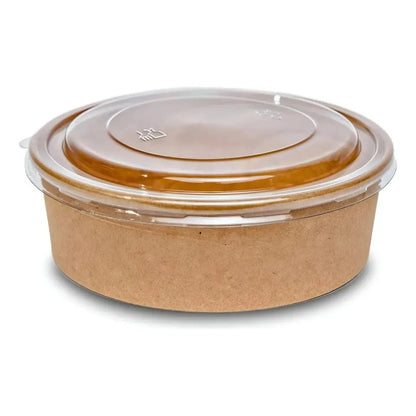 25 Bowls Kraft Con Tapa Plástica Envases 1300cc Color Beige Beige