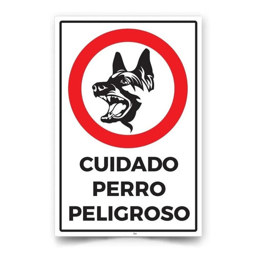 Señalética Cuidado Perro Peligroso 30x20cm (adhesivo P4)